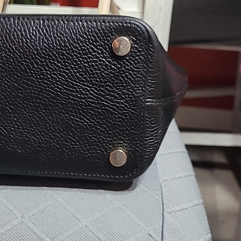 NWT Michael Kor Bedford Medium Black Peeble Tote Bag Cream Handles - Picture 6 of 13